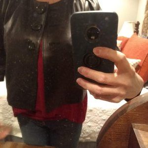 Black leather jacket (short) 3/4 sleeves size S